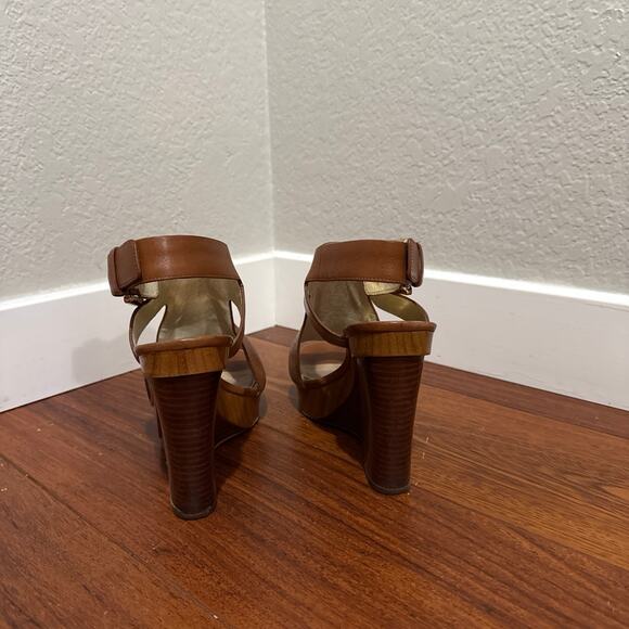 Michael Kors Brown Leather Wedge Sandals - Women's Size 8 - Picture 3 of 7